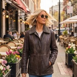 Twik 100% Genuine Leather Jacket - Removable Sherpa Collar -  Vintage Style